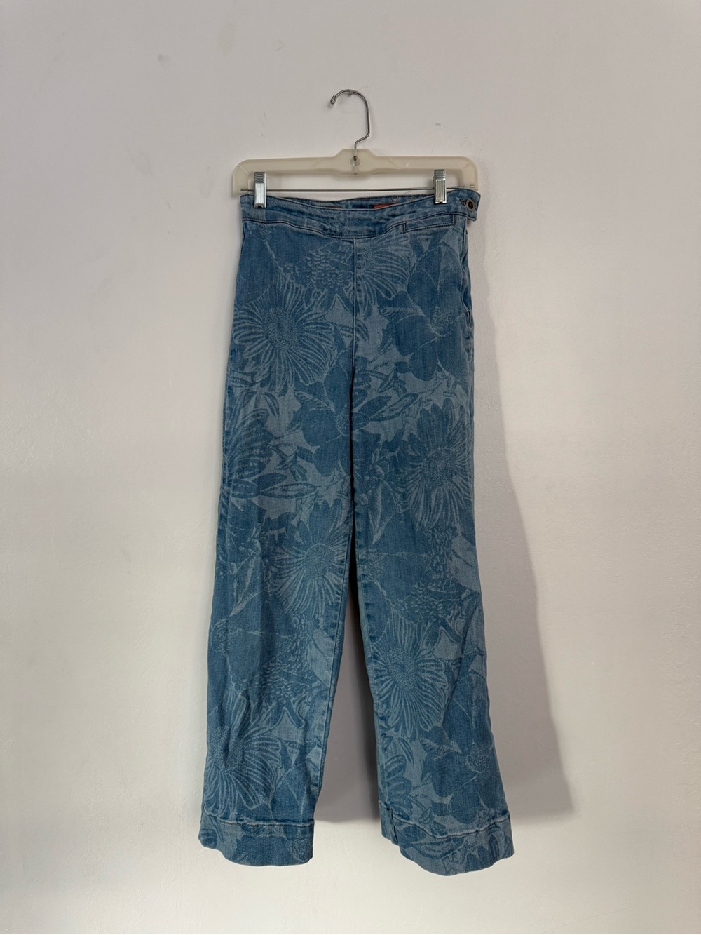 Anthropologie Blue Floral Wide-Leg Jeans